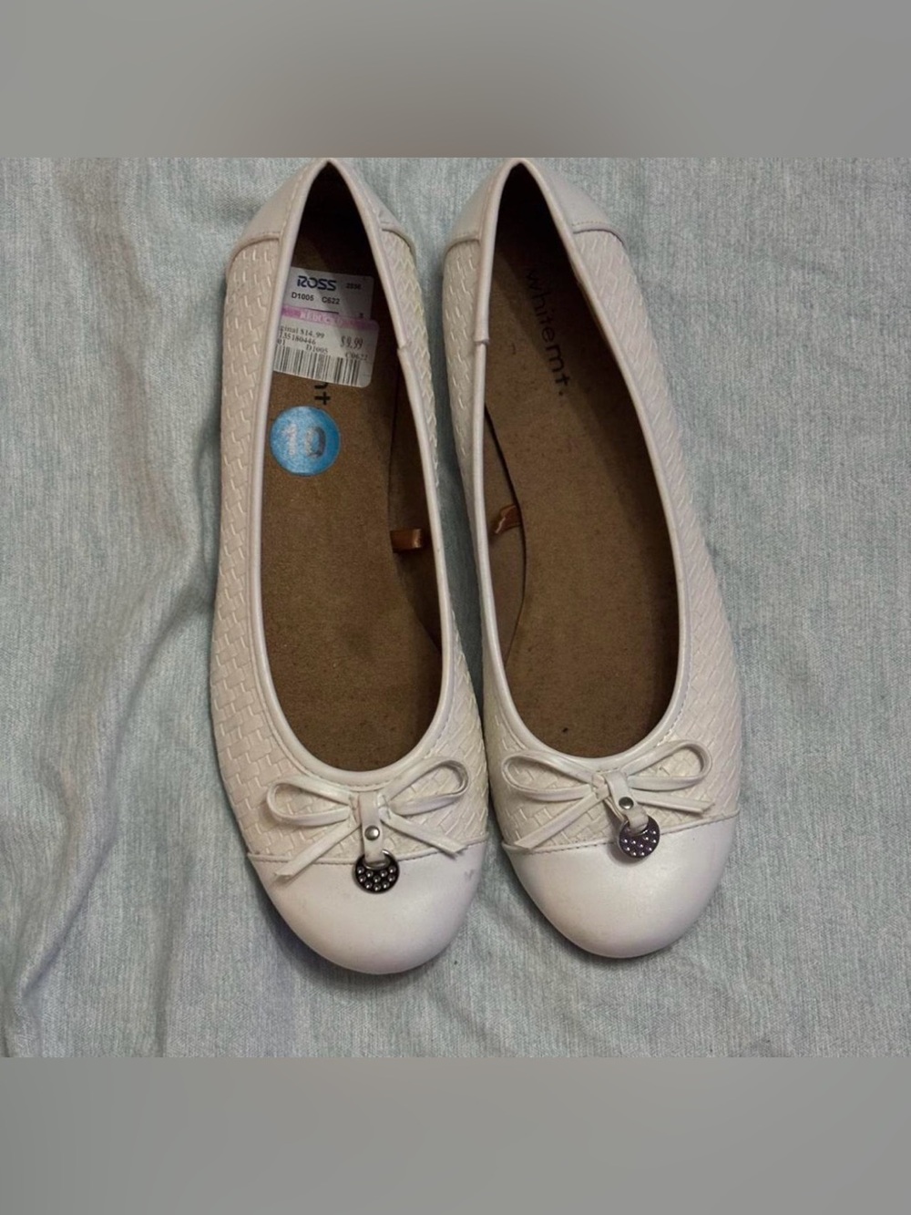 white mt., White Ballet Flats With Bow with Sliver Accessory